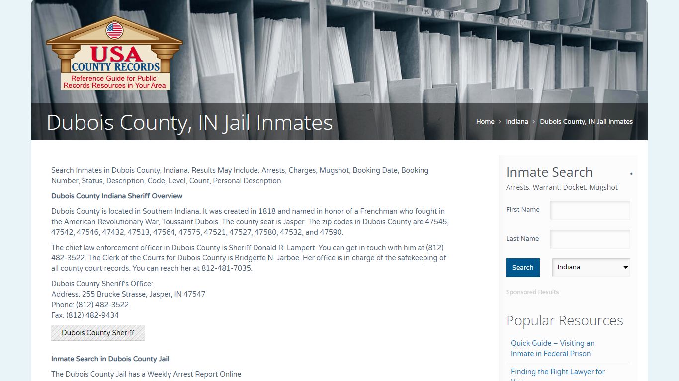 Dubois County, IN Jail Inmates | Name Search